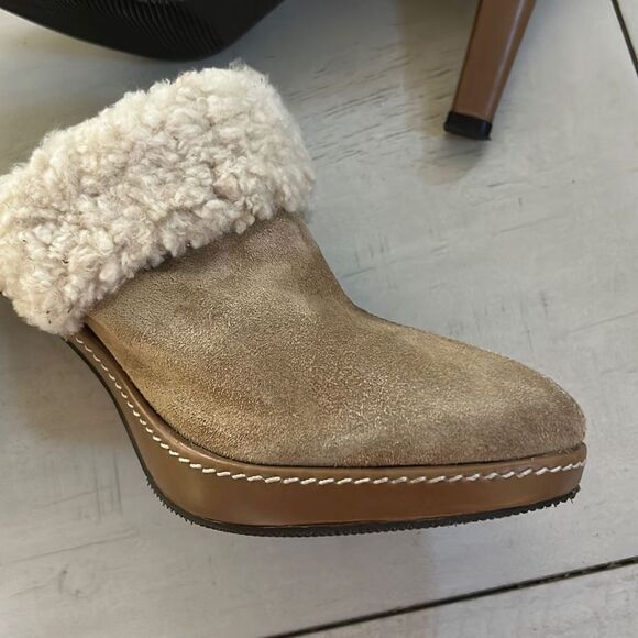 COACH Shearling Suede/Leather Clog Heels - Picture 9 of 12